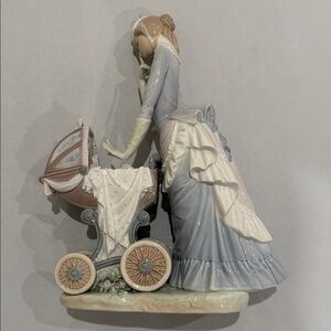 Charming Lladro Ceramic Sculpture of Woman with Baby Carriage